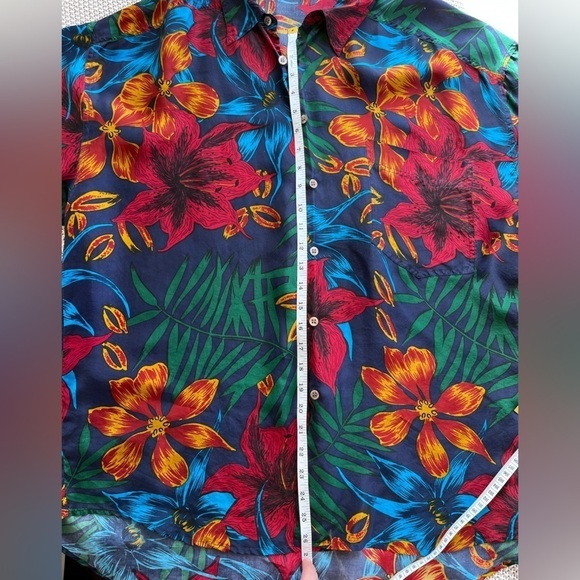 Mens Vintage Basix 100% Silk Hawaiian Shirt size XL Green Red Blue Orange Floral - Picture 7 of 9